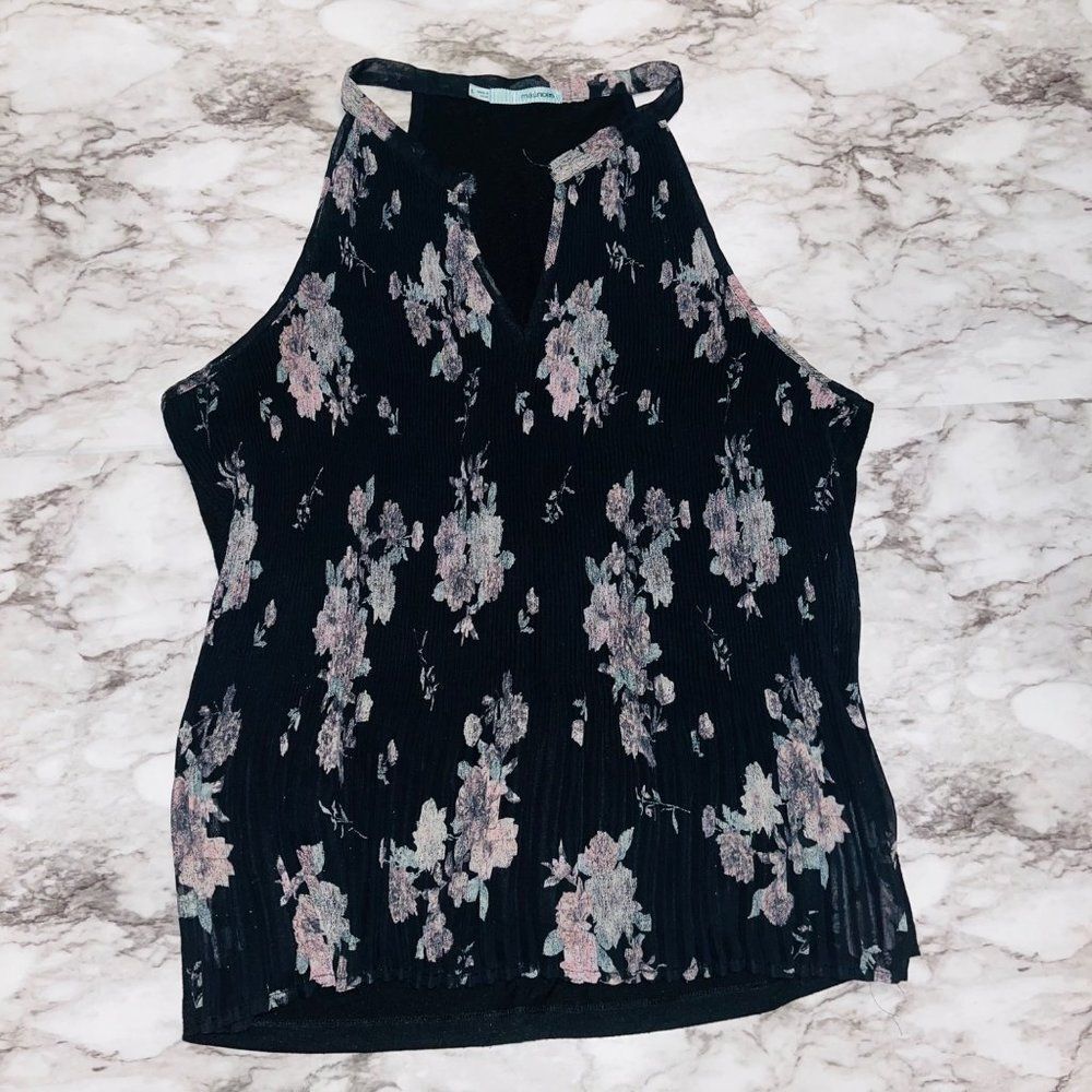 Maurices Sleeveless Floral Blouse Black Women L Business Gothic Old Money Work